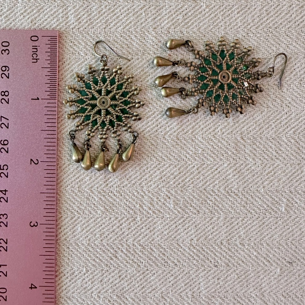 Set of 3 Earrings Green, Pink & Burnished Gold Bohemian Style Collection Bundle - Picture 3 of 12